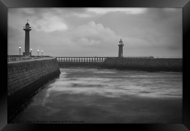 Whitby Harbour in B&W Framed Print by John Craft