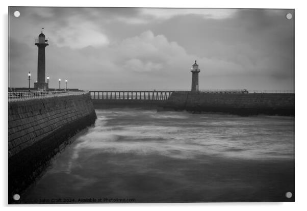 Whitby Harbour in B&W Acrylic by John Craft