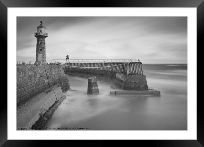 B&W Whitby Harbour Framed Mounted Print by John Craft