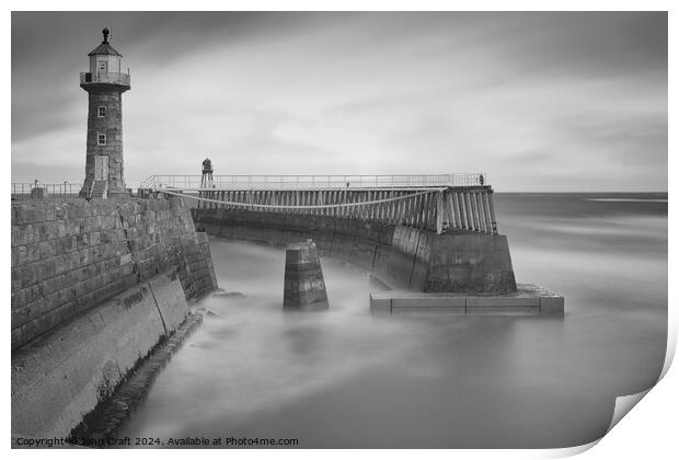 B&W Whitby Harbour Print by John Craft