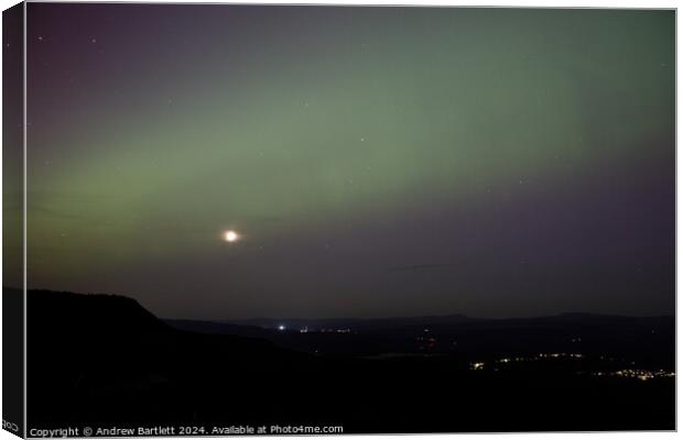 Northern Lights at Rhigos Viewpoint, South Wales, UK. Canvas Print by Andrew Bartlett