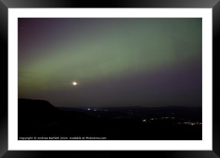 Northern Lights at Rhigos Viewpoint, South Wales, UK. Framed Mounted Print by Andrew Bartlett