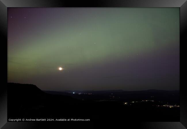 Northern Lights at Rhigos Viewpoint, South Wales, UK. Framed Print by Andrew Bartlett