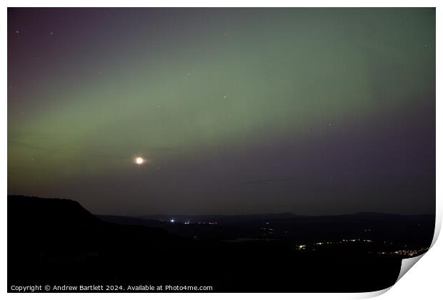 Northern Lights at Rhigos Viewpoint, South Wales, UK. Print by Andrew Bartlett