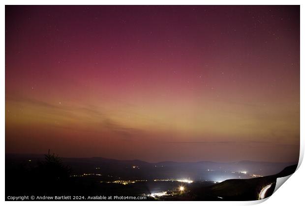 Northern Lights at Rhigos Viewpoint, South Wales, UK Print by Andrew Bartlett