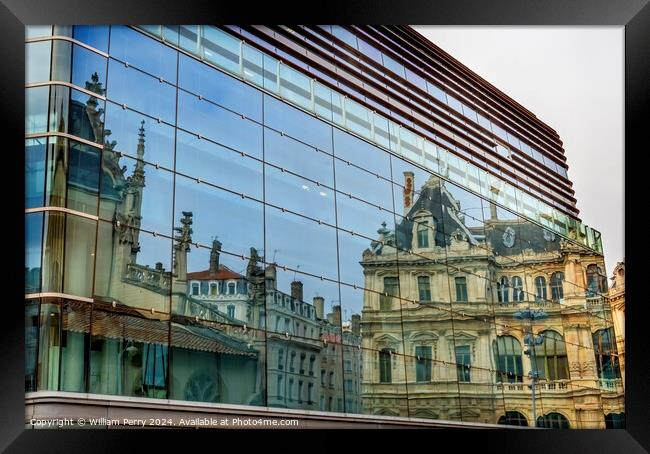 Hotel de Ville Reflection Cityscape Lyon France Framed Print by William Perry