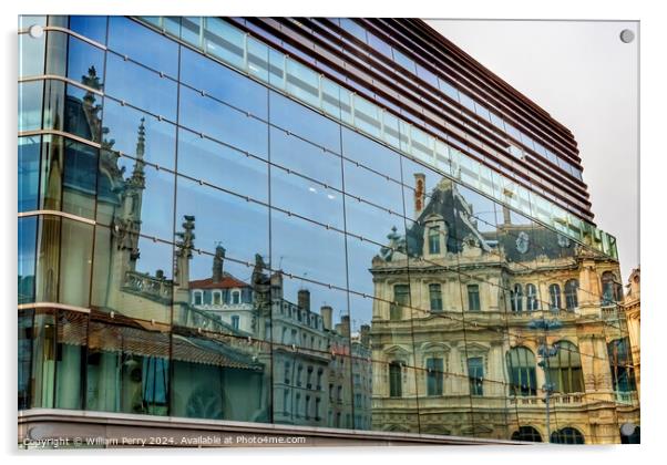 Hotel de Ville Reflection Cityscape Lyon France Acrylic by William Perry
