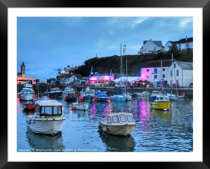 Porthleven Harbour night time Framed Mounted Print by Beryl Curran