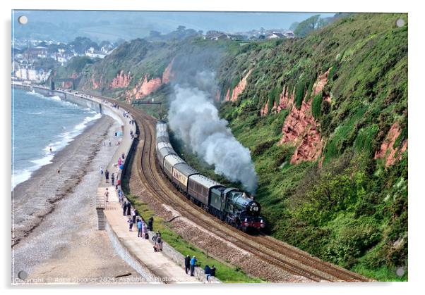 Steam train Clun Castle passing Dawlish Acrylic by Rosie Spooner