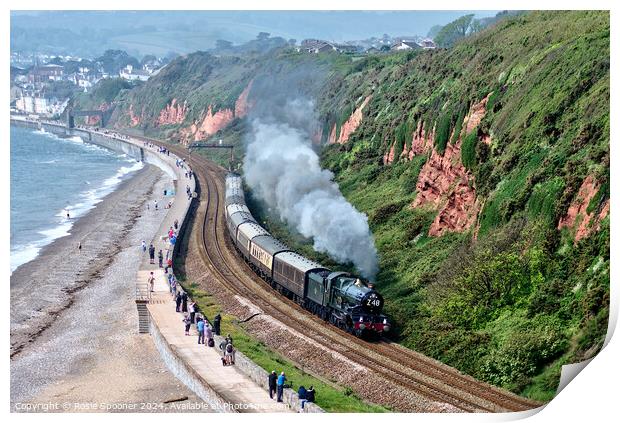 Steam train Clun Castle passing Dawlish Print by Rosie Spooner