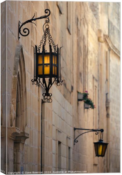Mdina Street Lamps Canvas Print by Dave Bowman