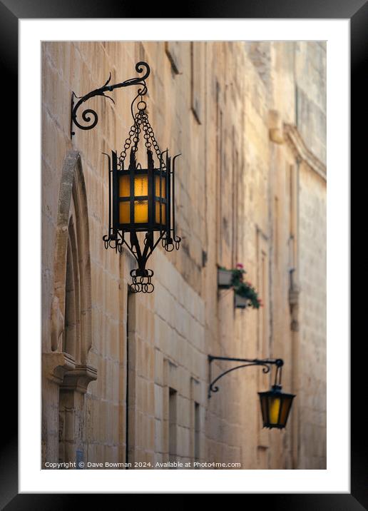 Mdina Street Lamps Framed Mounted Print by Dave Bowman