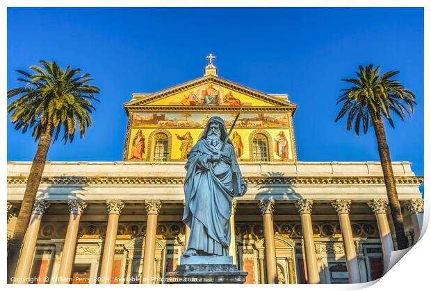 Statue Facade Papal Basilica Paul Beyond Walls Rome Italy Print by William Perry