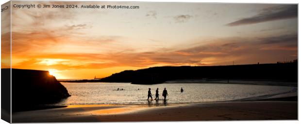 Sunrise Swimmers at Cullercoats Bay - Panorama Canvas Print by Jim Jones