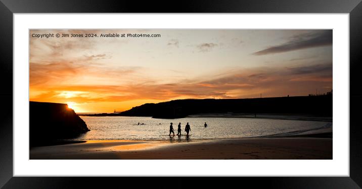 Sunrise Swimmers at Cullercoats Bay - Panorama Framed Mounted Print by Jim Jones
