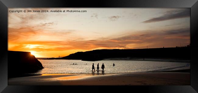 Sunrise Swimmers at Cullercoats Bay - Panorama Framed Print by Jim Jones