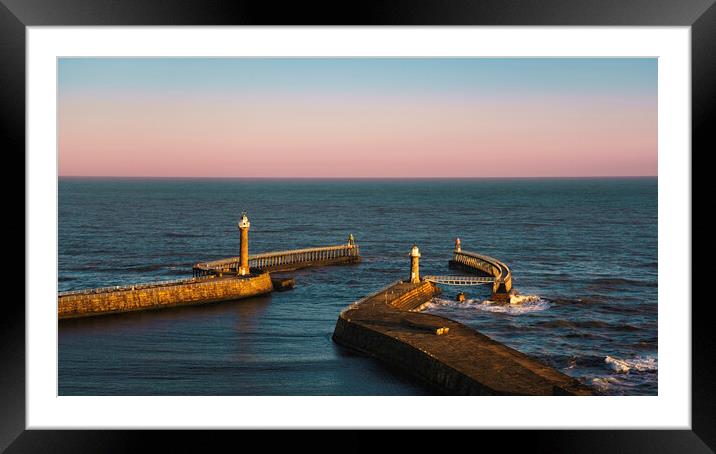 Whitby's Piers at Sunrise Framed Mounted Print by Anthony McGeever