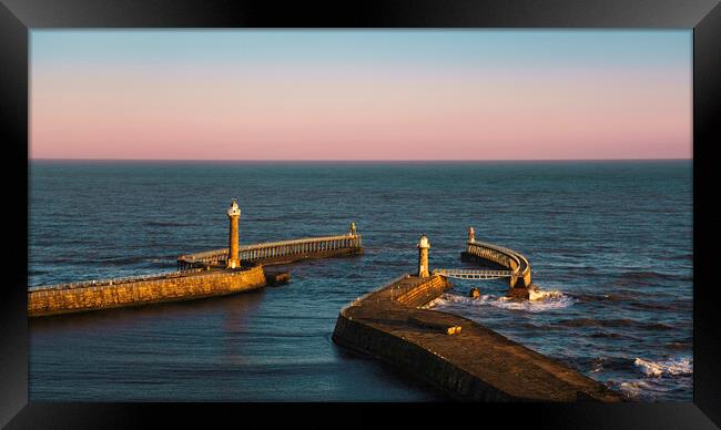 Whitby's Piers at Sunrise Framed Print by Anthony McGeever