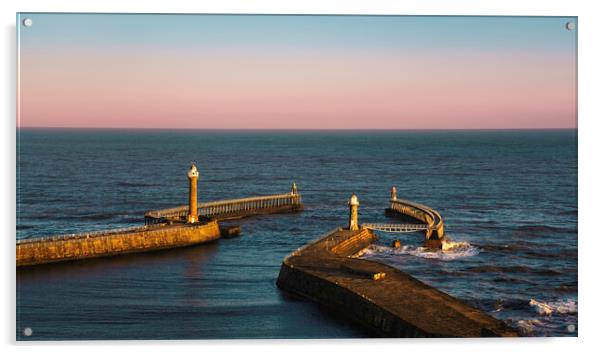 Whitby's Piers at Sunrise Acrylic by Anthony McGeever