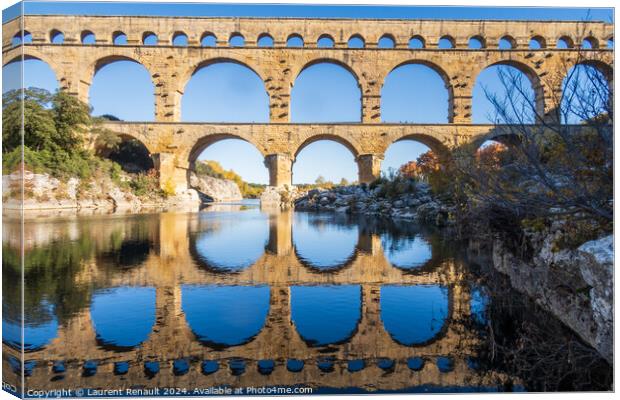 The Pont du Gard. Ancient Roman aqueduct bridge over Gardon rive Canvas Print by Laurent Renault