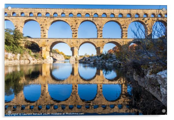 The Pont du Gard. Ancient Roman aqueduct bridge over Gardon rive Acrylic by Laurent Renault
