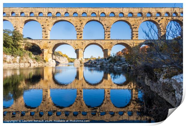 The Pont du Gard. Ancient Roman aqueduct bridge over Gardon rive Print by Laurent Renault