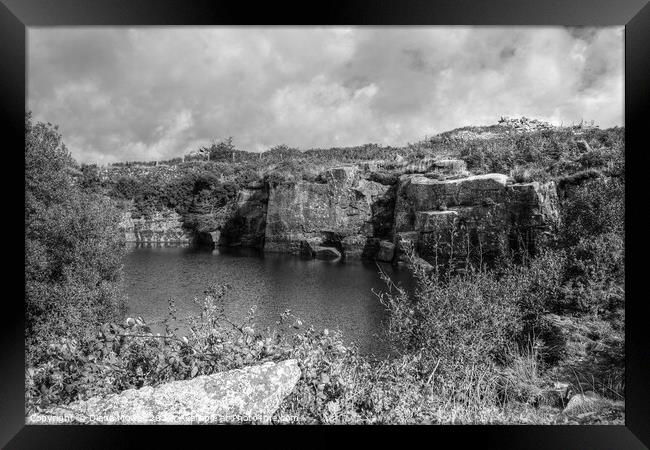 Carbilly Tor old quarry  Monochrome Framed Print by Diana Mower