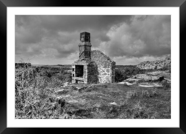 Bodmin Moor Carbilly old quarry works Mono Framed Mounted Print by Diana Mower
