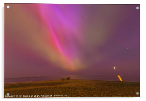 Northern Lights (Aurora Borealis) over the sea.  Acrylic by Ian Cramman