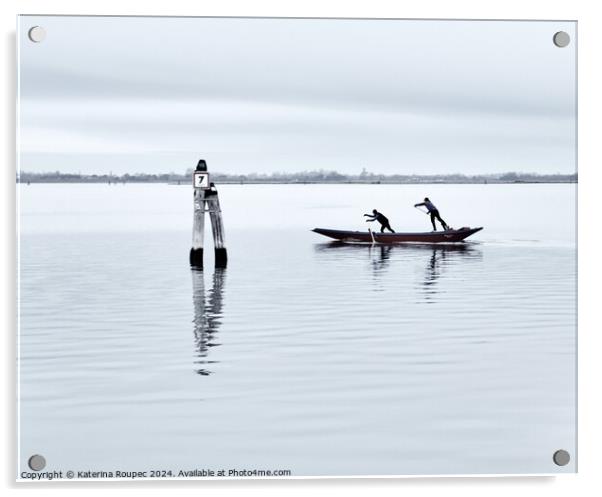 Rowing in Venice Lagoon Acrylic by Katerina Roupec
