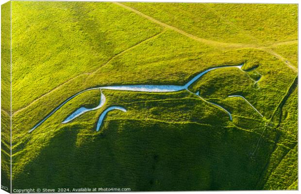 Aerial View of Chalk Figure of Neolithic Uffington White Horse, Uffington Hill Fort, Oxfordshire Canvas Print by Steve 
