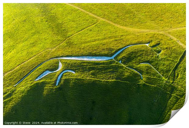 Aerial View of Chalk Figure of Neolithic Uffington White Horse, Uffington Hill Fort, Oxfordshire Print by Steve 
