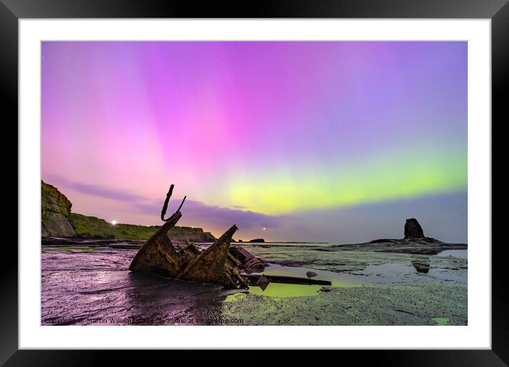 Northern Lights at Saltwick Bay, Near Whitby, North Yorkshire on Framed Mounted Print by Martin Williams