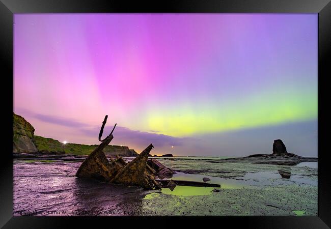 Northern Lights at Saltwick Bay, Near Whitby, North Yorkshire on Framed Print by Martin Williams