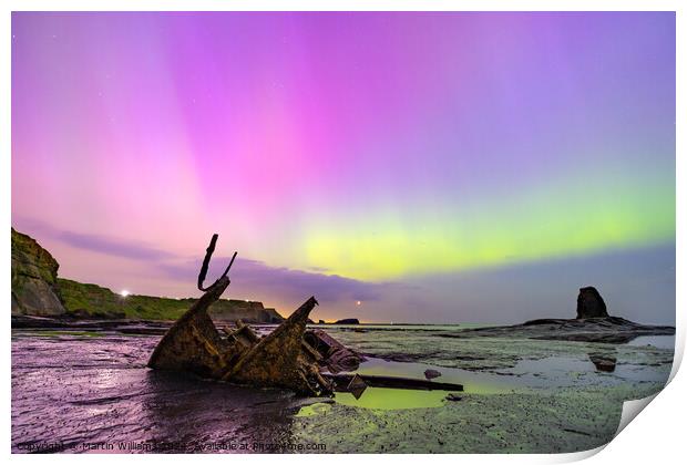 Northern Lights at Saltwick Bay, Near Whitby, North Yorkshire on Print by Martin Williams