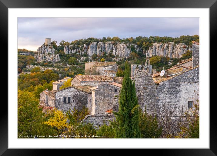 Medieval village of Balazuc over Ardèche river. Photography tak Framed Mounted Print by Laurent Renault