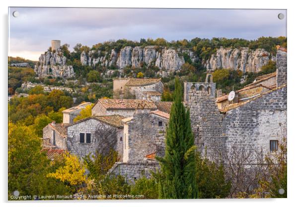 Medieval village of Balazuc over Ardèche river. Photography tak Acrylic by Laurent Renault