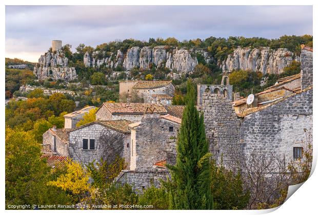 Medieval village of Balazuc over Ardèche river. Photography tak Print by Laurent Renault