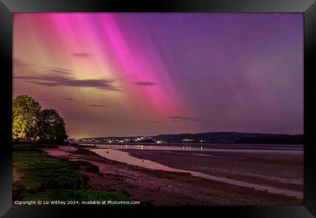 Northern Lights, Arnside Framed Print by Liz Withey