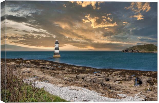 Trwyn Du Lighthouse  and Puffin Island, Canvas Print by Kevin Hellon
