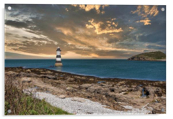 Trwyn Du Lighthouse  and Puffin Island, Acrylic by Kevin Hellon