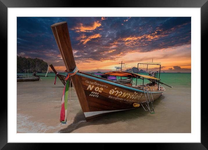 Long tail boat on Ao Nang Beach, Framed Mounted Print by Kevin Hellon