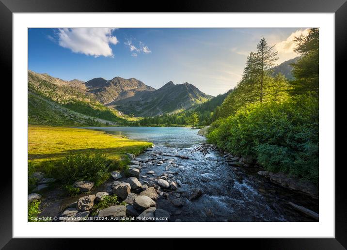 Trees and rocks along the shores of Lake Arpy. Aosta Valley Framed Mounted Print by Stefano Orazzini