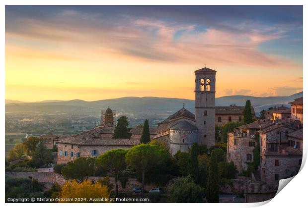Assisi town at sunset. Perugia, Umbria, Italy. Print by Stefano Orazzini