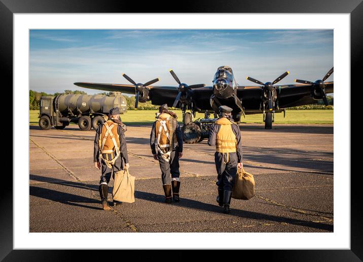 Lancaster Bomber Crew In Framed Mounted Print by J Biggadike