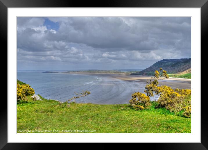 Rhossili Bay Gower Wales Framed Mounted Print by Diana Mower
