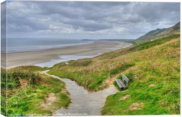 Rhossili Bay cliff path Gower Wales Canvas Print by Diana Mower