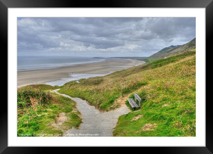 Rhossili Bay cliff path Gower Wales Framed Mounted Print by Diana Mower