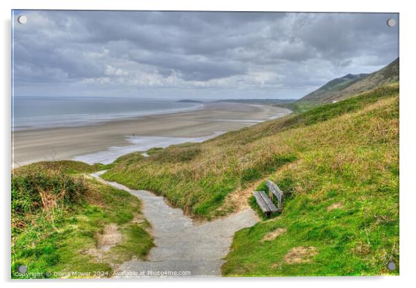 Rhossili Bay cliff path Gower Wales Acrylic by Diana Mower