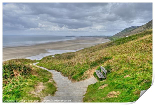 Rhossili Bay cliff path Gower Wales Print by Diana Mower